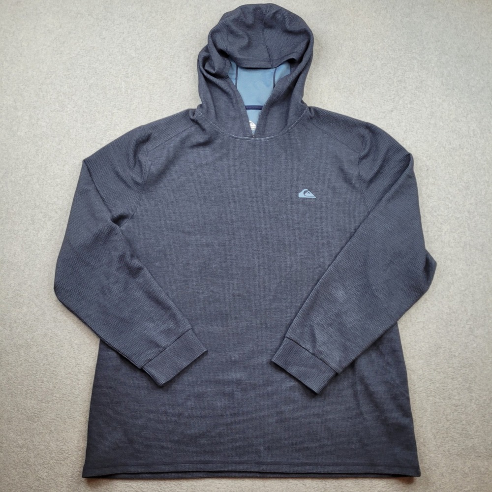 Quiksilver DryFlight Hoodie Mens XXL Blue Waffle Knit Pullover‎ Regular Fit